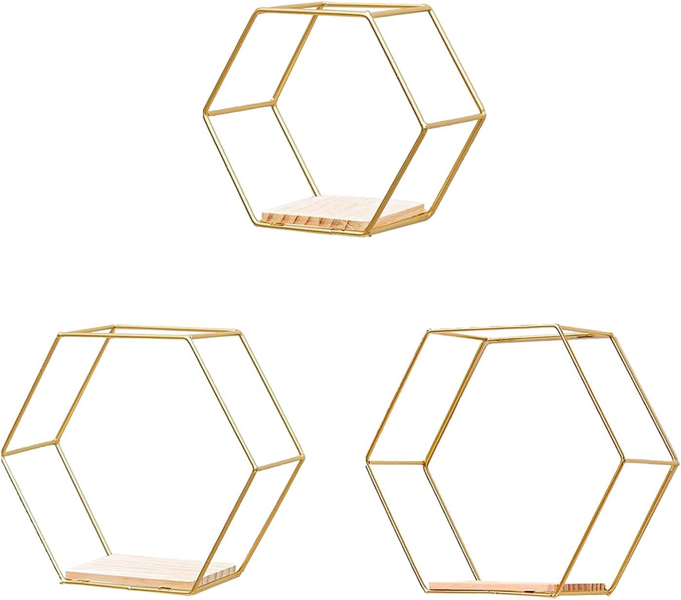 QAKILW Set of 3 Hexagon Wall Shelves, Geometric Hexagon Shaped Mounted Floating, Home Decor