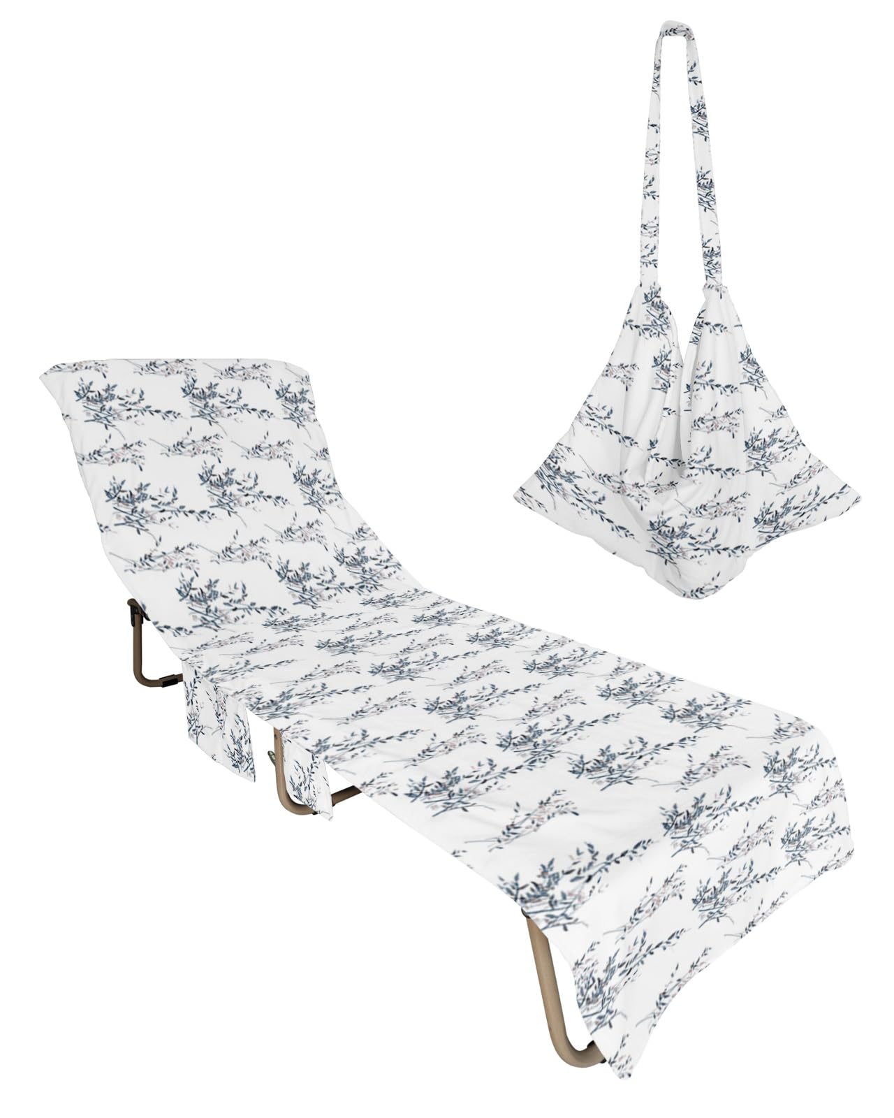 Farmhouse Botanical Beach Lounge Chair Towel Cover, Soft Chaise Lounge Towel with Side Pockets Patio Pool Chairs Cover for Beach/Pool Sunbathing 29x85 Spring Floral Summer Flowers