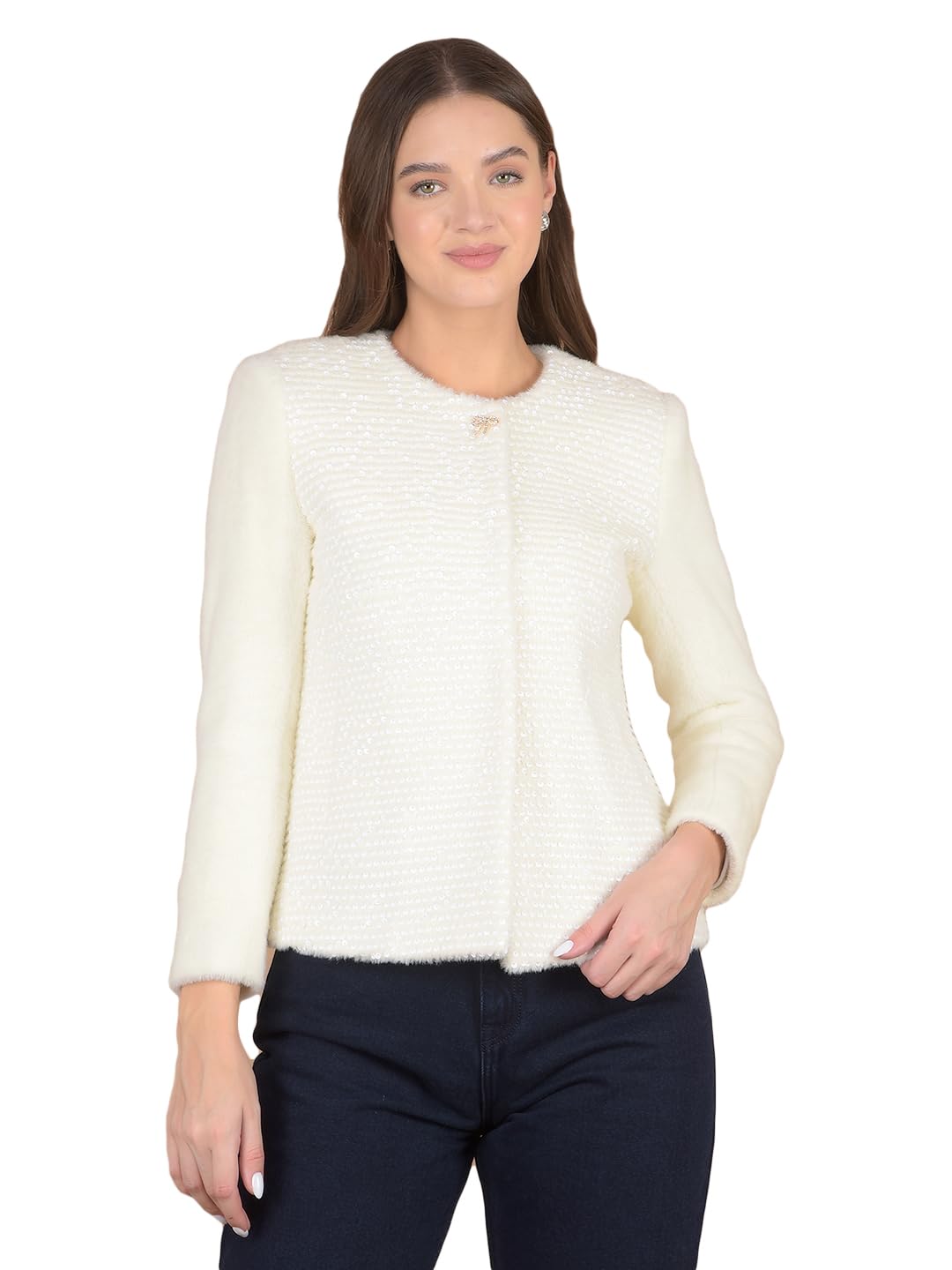 crimsoune club Women's White Embellished Coat-picture-25
