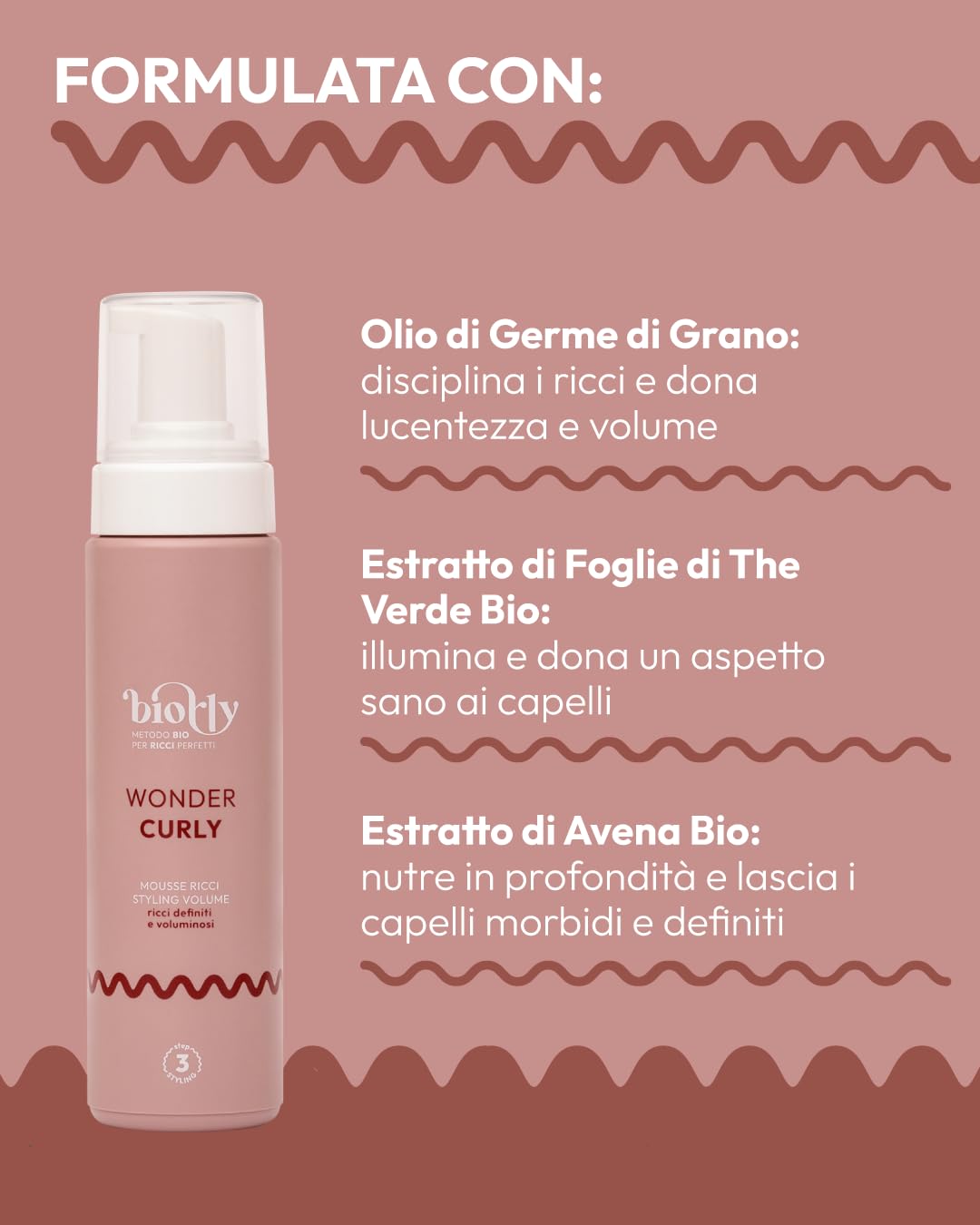 METODO CURLY BIO KIT VOLUME; per capelli ricci e mossi, include shampoo Best Curly, maschera Curly no limits, mousse Wonder curly, CERTICATA BIO - 250 ml