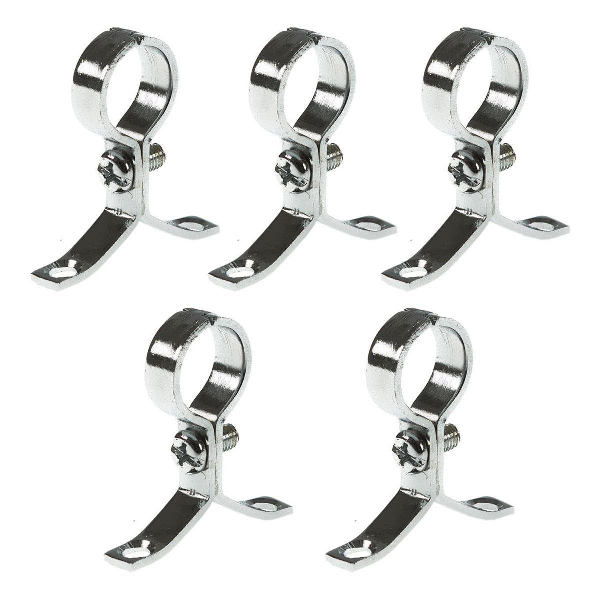 5 x 35mm Chrome Schoolboard Pipe Clips Pressed Brass Screw-On Brackets