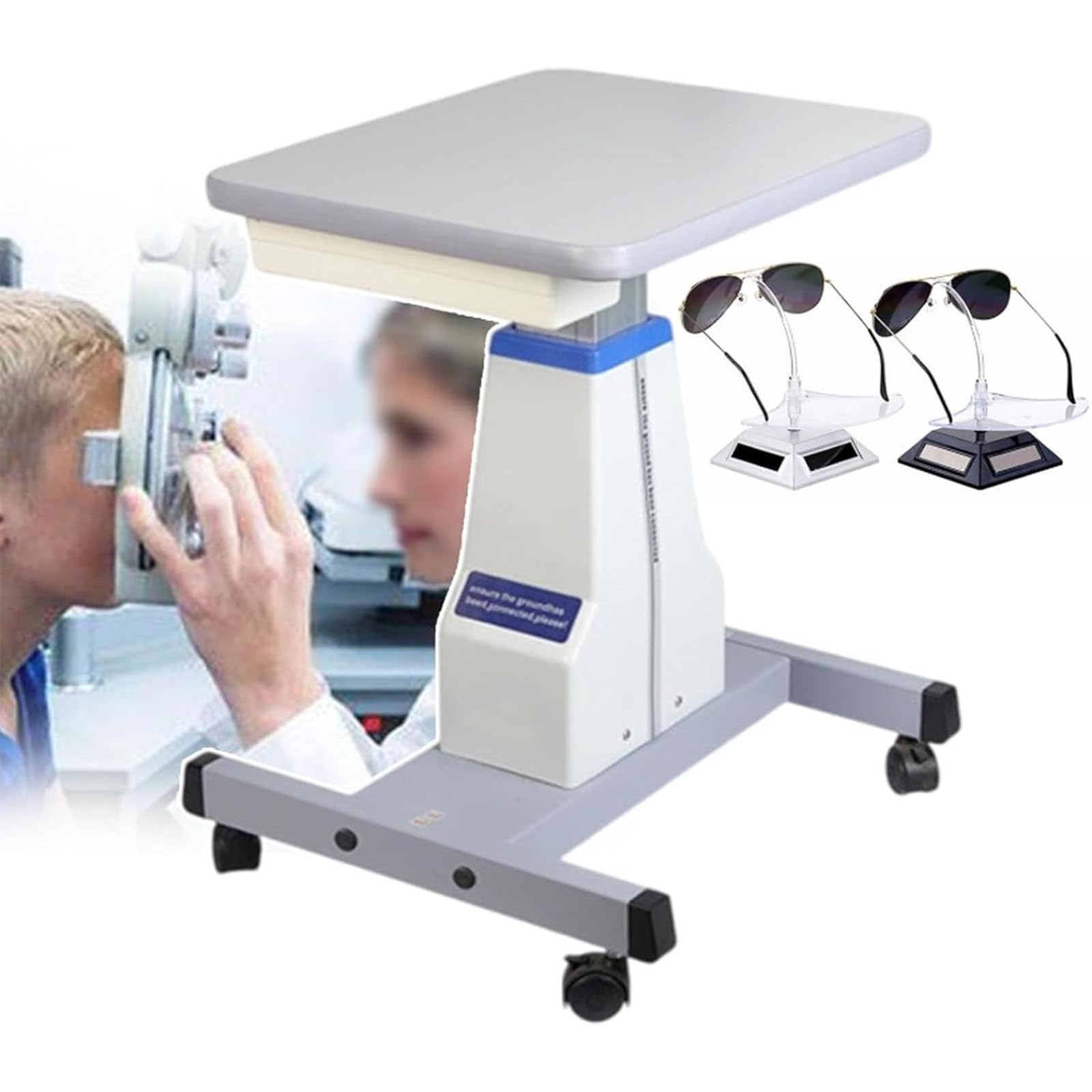 ZenSeFarin Electric Optical Lifting Table for Optometry, Motorized Adjustable Height 650-820mm, Load Capacity 75kg, with Drawer, Ideal for Ophthalmic and Eyeglass Shops White