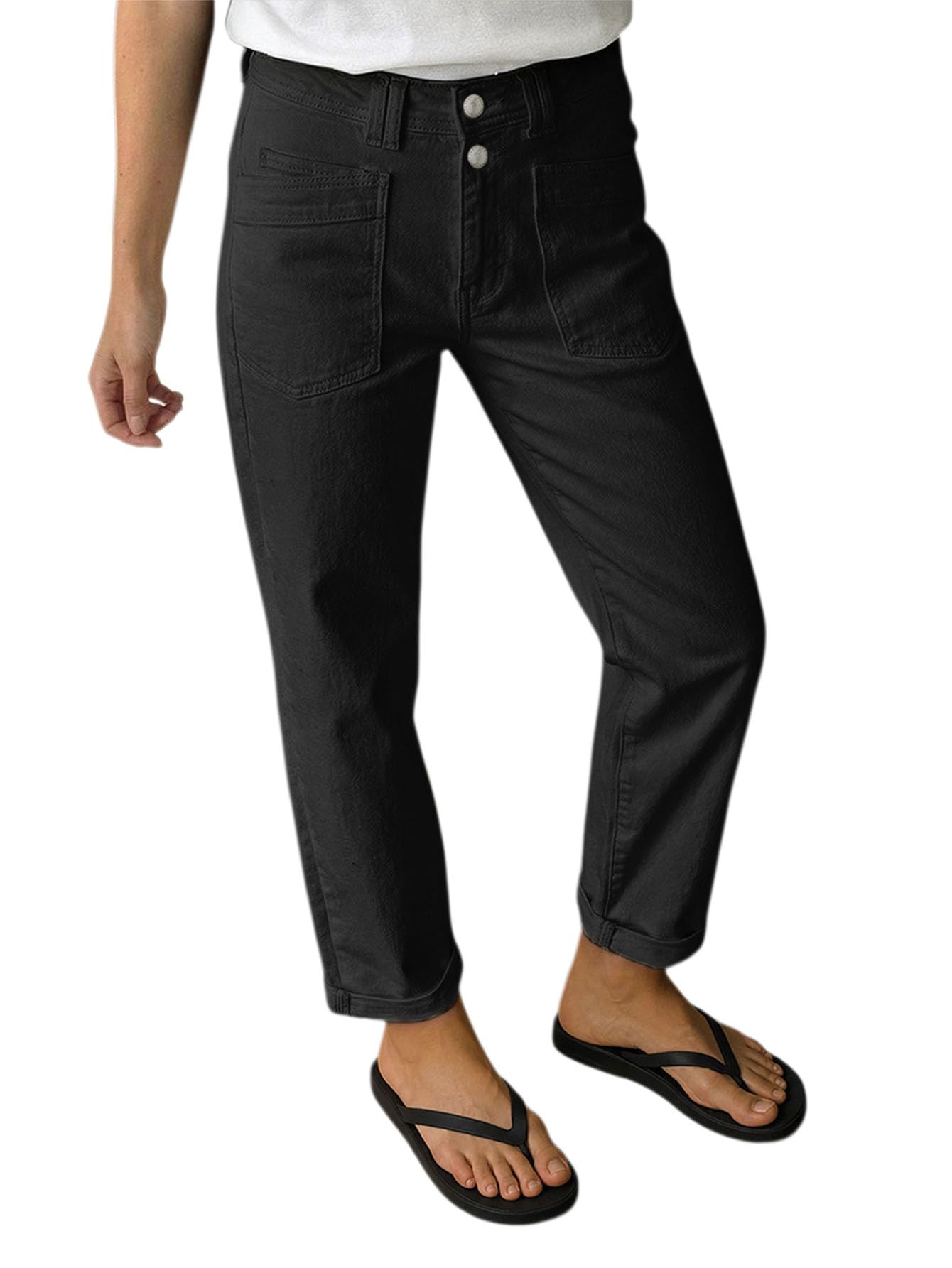 Flamingals Straight Leg High Rise Solid Dual Pants | Pants with Patch Pockets, Straight Leg Pants for Women, High Waist, Stretch Comfort, Stretchy