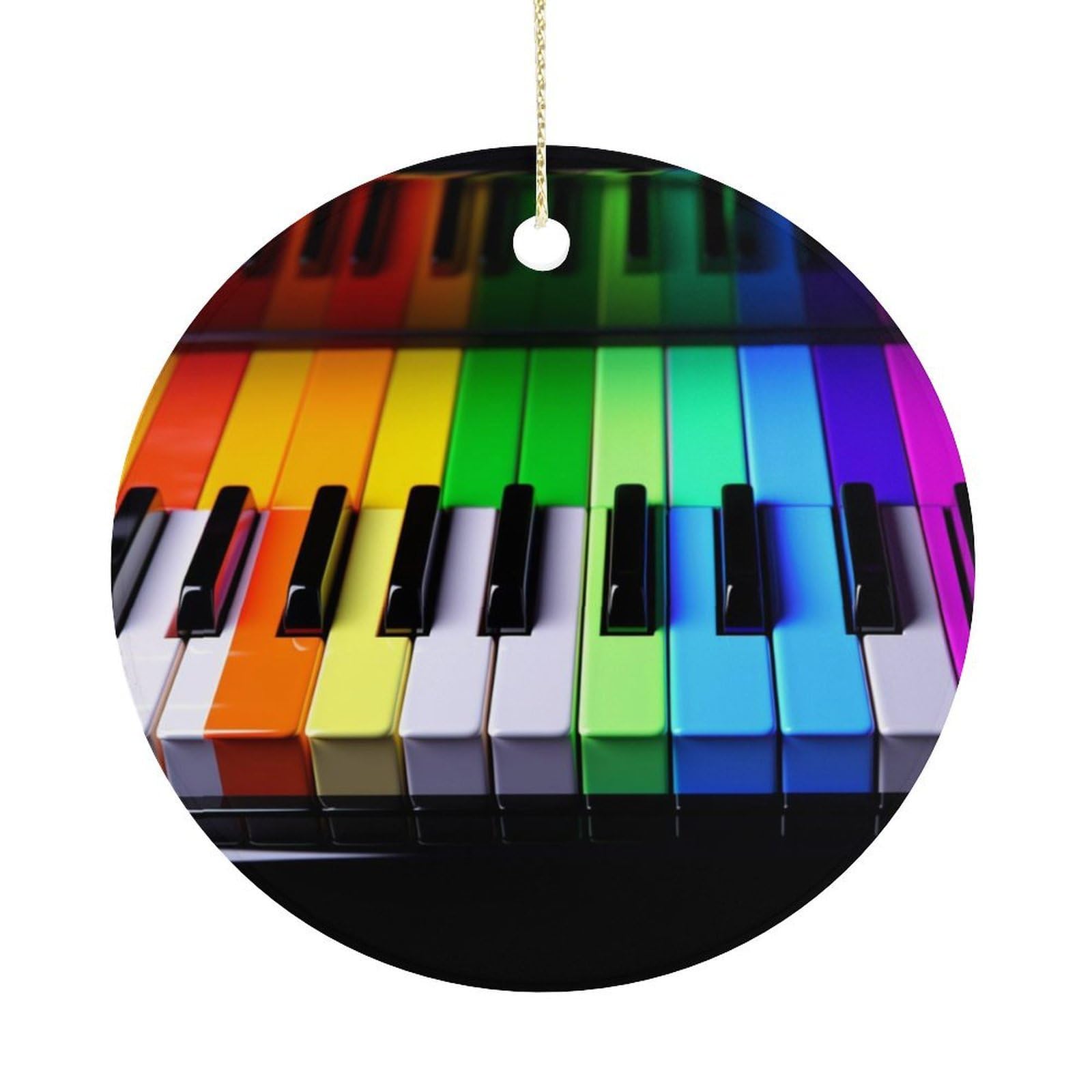 Personalized Christmas Ornaments 2025 Ceramic Hanging Colorful Piano Music Rainbow Ornaments with Gold String Double-Sided Vintage Holiday Decorations for Tree Mantel Tabletop Xmas Party Favors