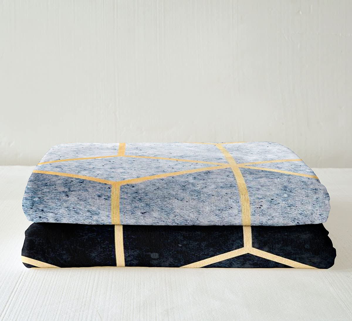 Coperta Sherpa in marmo con motivo geometrico, in pile ombre, coperta in peluche, per ragazzi, ragazze, bambini, blu e argento, per divano letto, 200 x 200 cm
