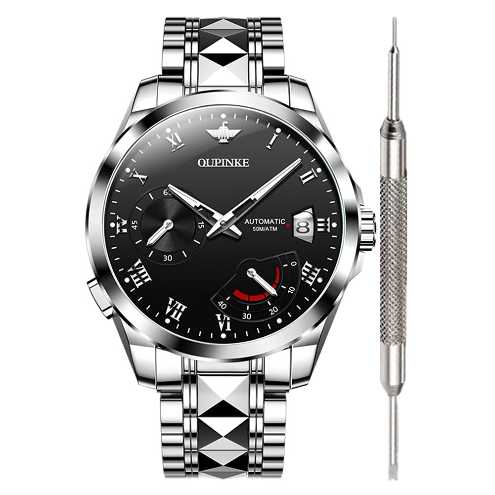 OUPINKE Analog Mens Watch (Black Dial Silver Colored Strap) (B09GFFZCMD) Amazon Price History, Amazon Price Tracker