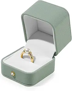 Green Leather Ring Gift Box Jewelry Gift Box Small Ring Case for Engagement,Proposal,Wedding,Birthday Gifts(Green)