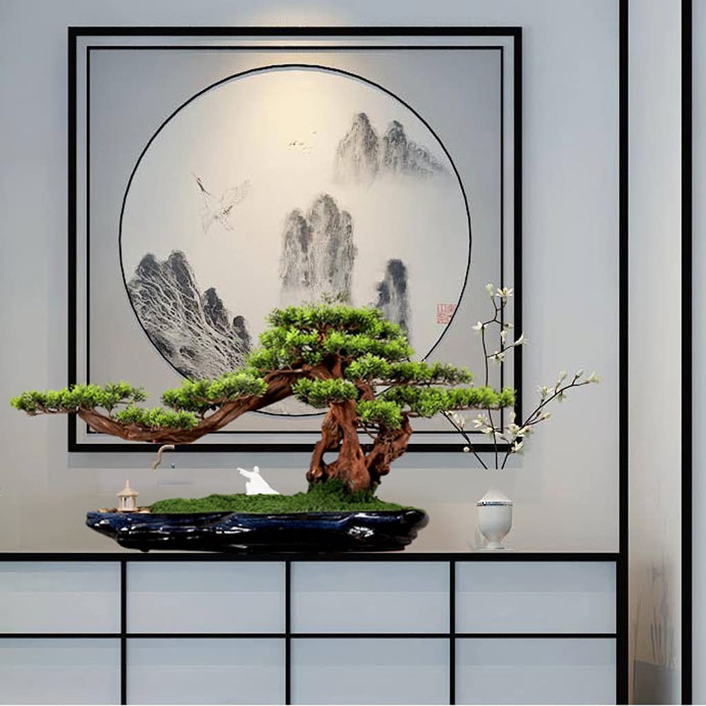 Artificielle Bonsaï Arbre Artificiel Bonsai Chinois Paysage Simulation Plantes Galets Cailloux Chiffres en céramique Zen Simulation Arbre Plantes en Pot Plante Artificielles (Color : Bruin)