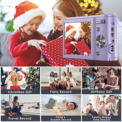 Digital Camera, FamBrow 2.7K Ultra HD 44 MP Vlogging Camera with 16X Digital Zoom,Point & Shoot Digital Camera with 2.88\" LCD Screen Compact Portable Mini Camera for Beginner,Teens, Kids (Purple)