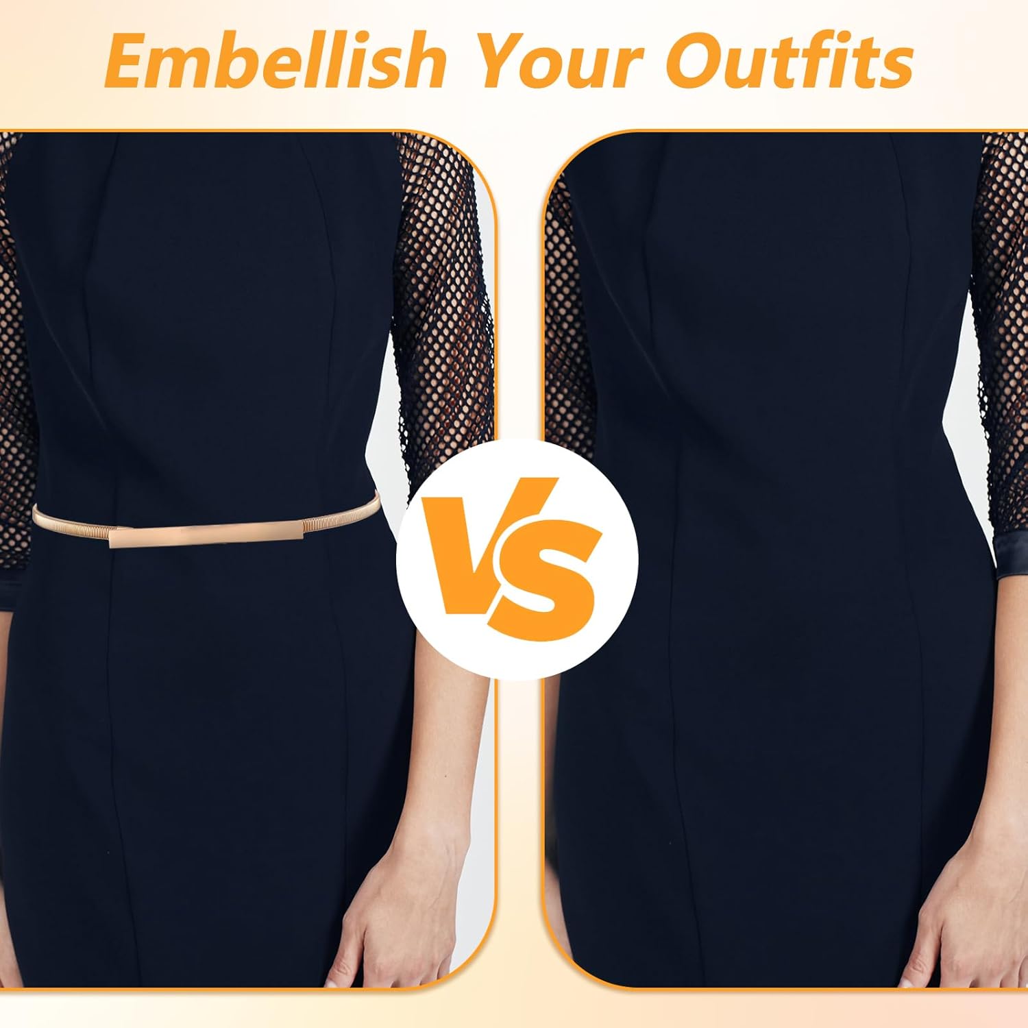 Skinny Metal Cinch Belt for Dress Fashion Retro Stretch Thin Waist Belt with Metal Buckle Gold Waistband Elastic Chain Belts for Women Girls - Image 6