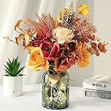 C APPOK Artificial Flowers in Vase, Faux Flowers with Vase, Silk Fall Orange Rose Flower Arrangements for Home Decor Indoor, Table Centerpiece Decor, Bathroom Room, Farmhouse
