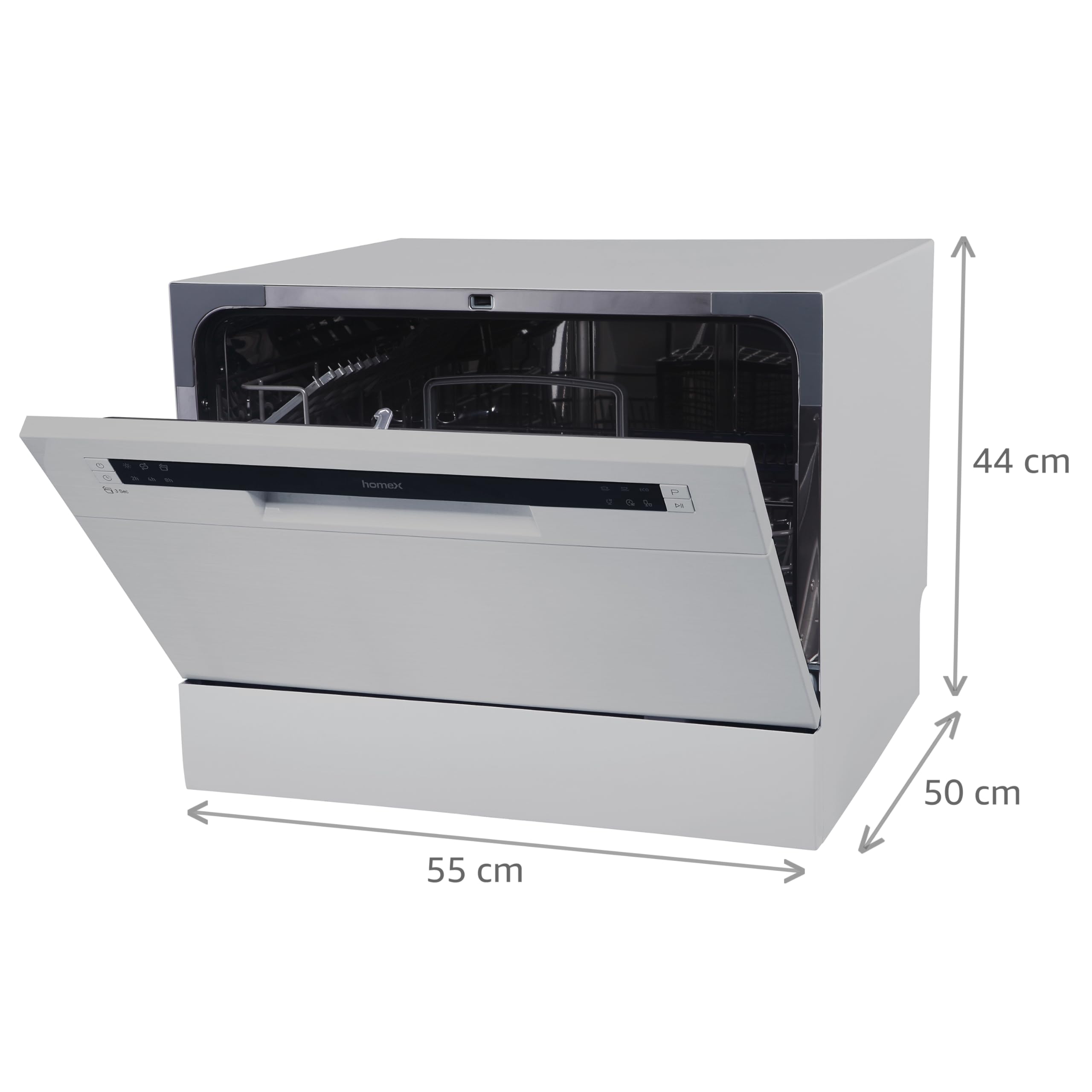 homeX Tischgeschirrspüler Mini Spülmaschine 6 Programme 6 Maßgedecke Aquastop Startvorwahl GST6AE-S silber