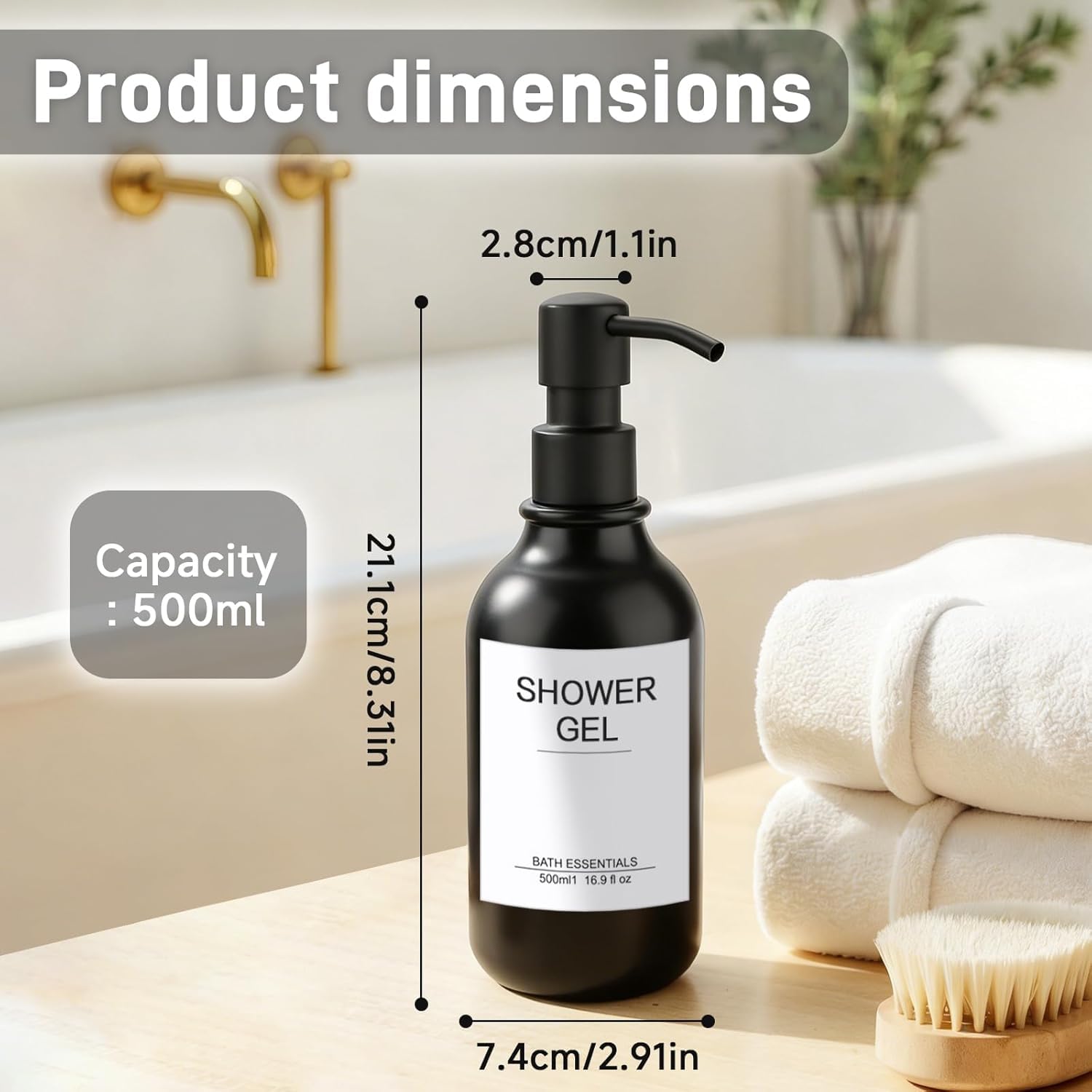 Seifenspender Wandbefestigung, 500ml Shampoo Flaschen zum Befüllen,3er Set Seifenspender Matt aus Glas, Badezimmer Seifenspender Set, Spender Pumpkopf Edelstahl,Pumpflasche + Aufkleber， 3 Stück