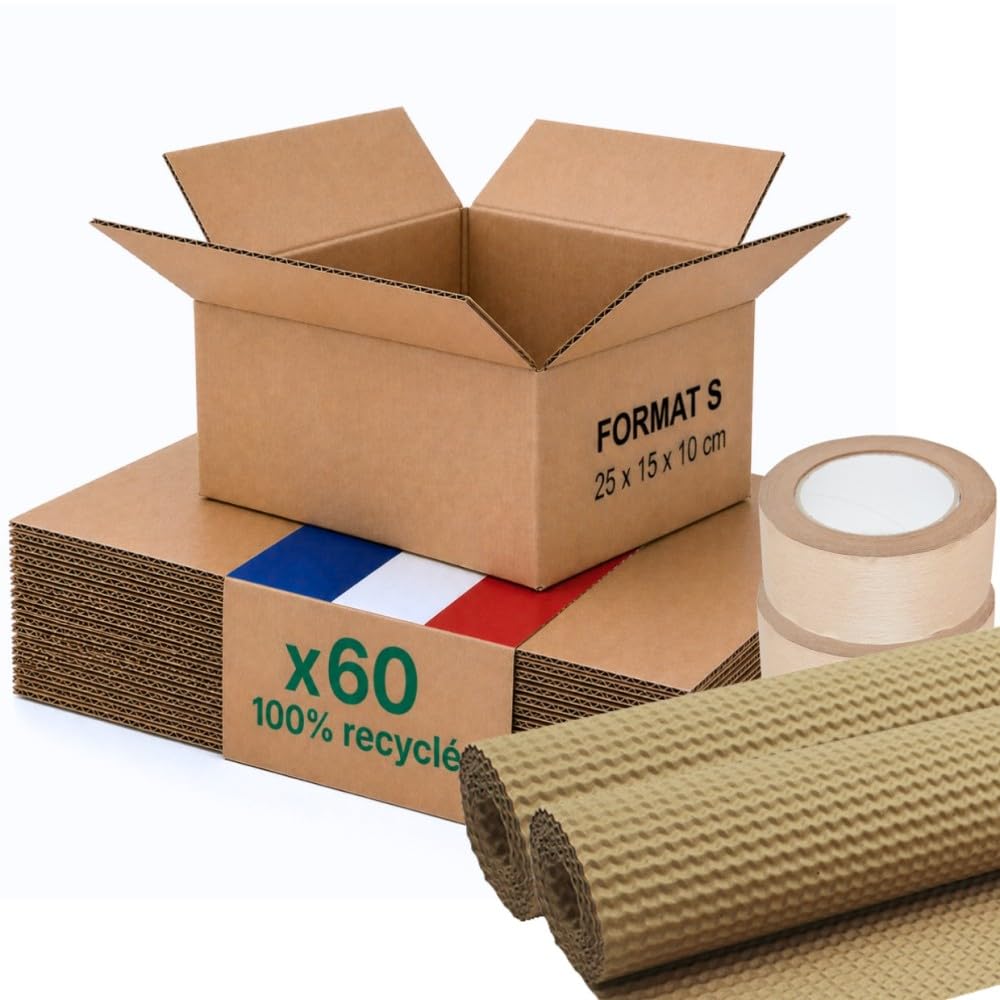 Opakowanie kartonowe S - Zestaw 60 + ochrona papieru + klej papierowy - 25x15x10 cm - Wzmocniony - 100% nadający się do recyklingu - kosmetyki, akcesoria, format A6 - Life Pack