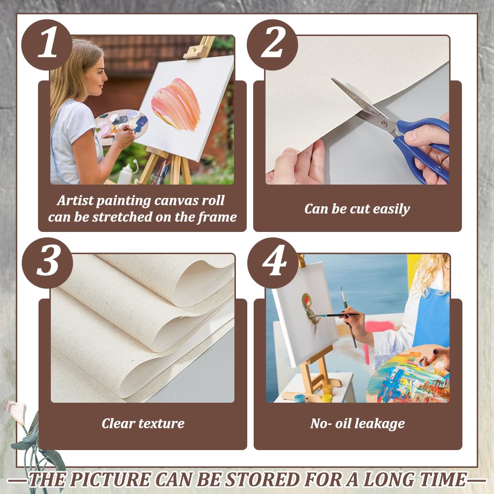 BENECREAT 5m x 38cm/5 Yards x 15 Inch Canvas Roll Linen, 27 Oz Four Primed Canvas Roll for Gesso Art, Oil Painting - Image 4