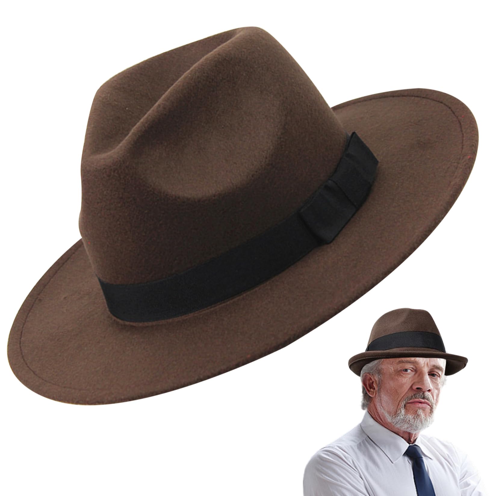 Cappello Panama da Uomo Vintage a Tesa Larga in Feltro Marrone Outback Taglia Unica Cosplay