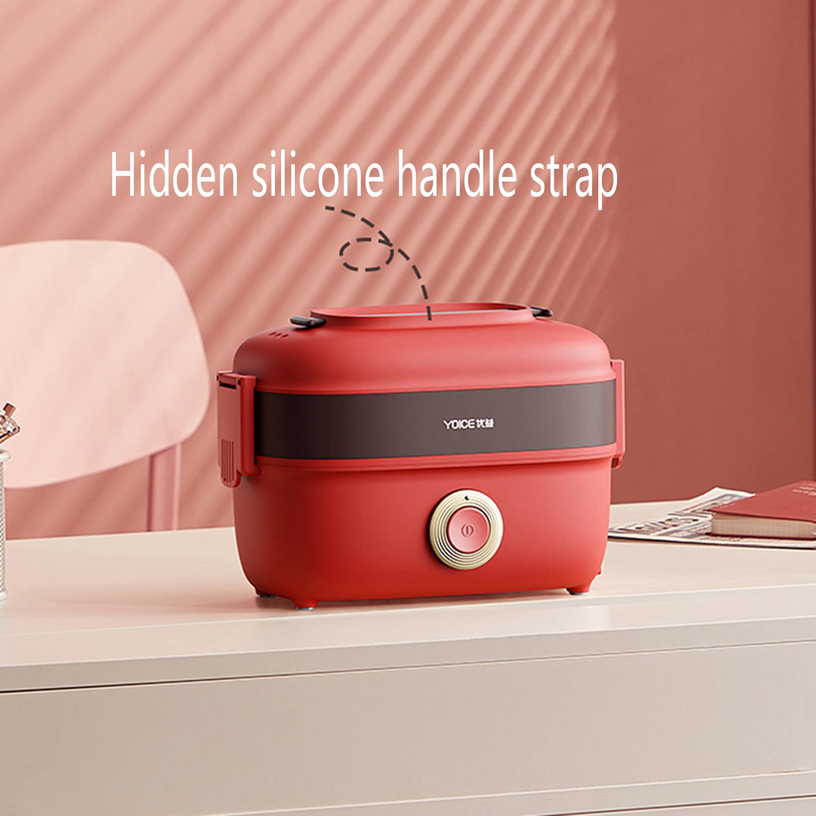 CASOTA Fiambrera Bento Caja Bento Contenedor Cajas Bento Termo Aislante Eléctrico Térmico Adultos Adultos A Prueba De Fugas Acero Inoxidable 270W Doble Capa con Compartimentos