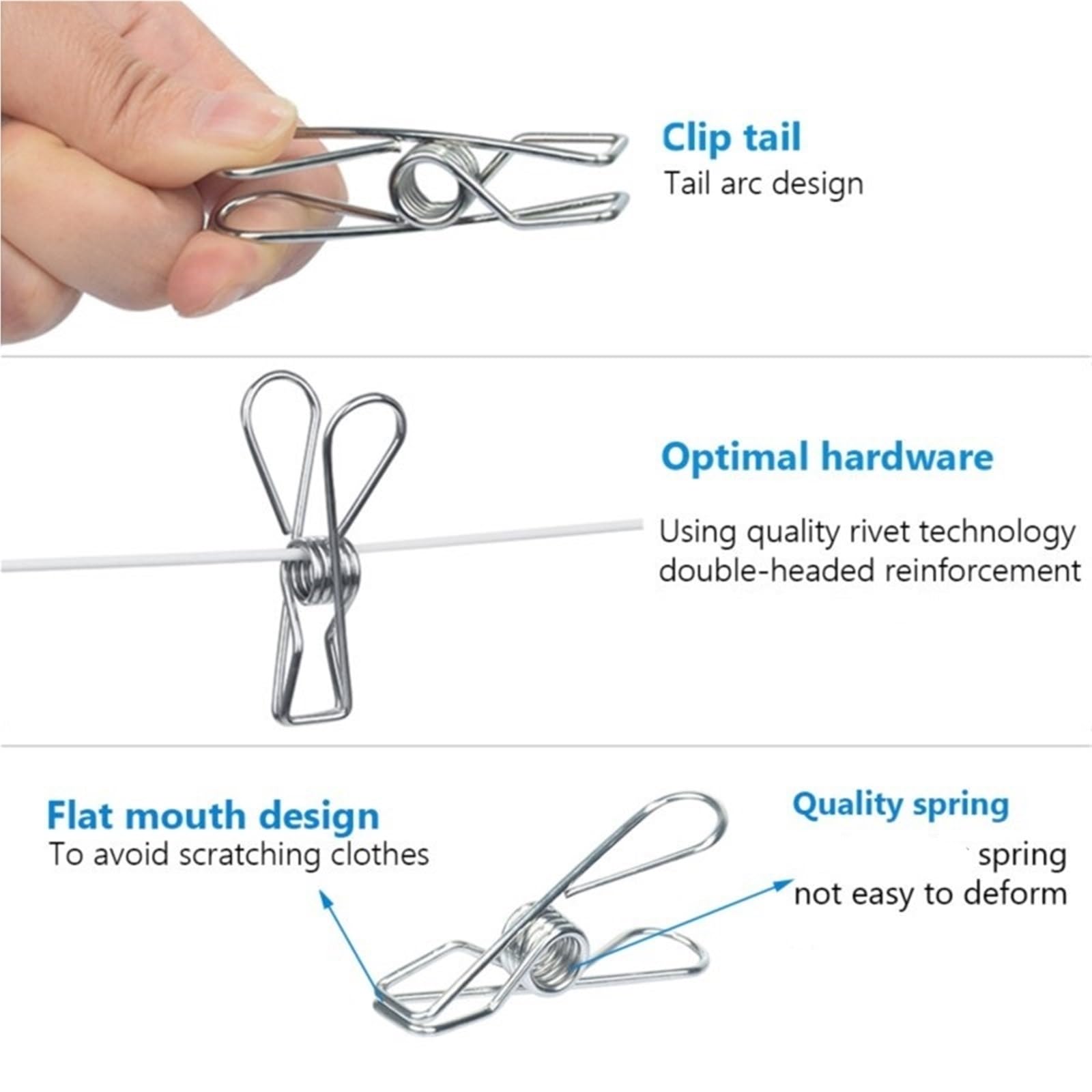 100 Pz 6 cm Mollette da bucato in acciaio inossidabile Clip di tenuta Stoccaggio in metallo Organizzatore cucina Strumento Pin stoffa Supporti for clip Per Vestiti