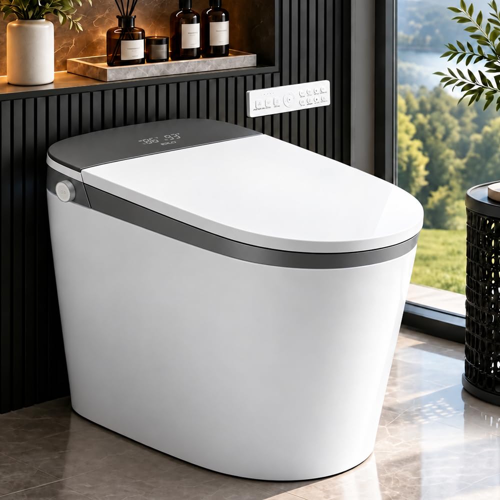 EPLO Smart Toilet Bidet, 1000G MaP Flush,Foam Shield,ADA Chair Height U8MAX | Moving Dryer,Auto Open Close,Built-in Tank,Auto Flush,Heated Seat,Modern One Piece Elongated Toilet for Bathrooms