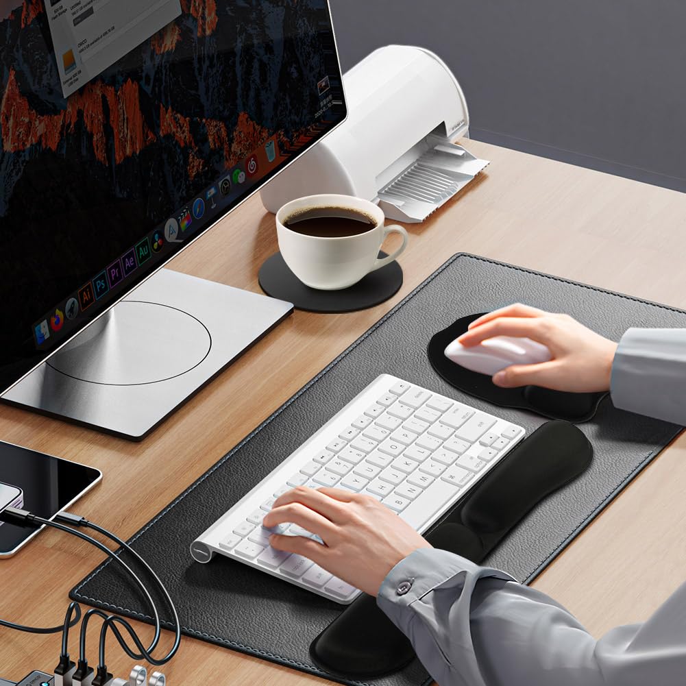Tappetino per Mouse e Tastiera con Poggiapolsi Memory Foam Antiscivolo 3 in 1