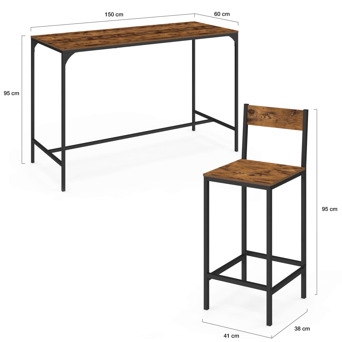 IDMarket - Mesa de bar y 6 taburetes DAYTON, de 150 cm de altura, con efecto envejecido, diseño industrial