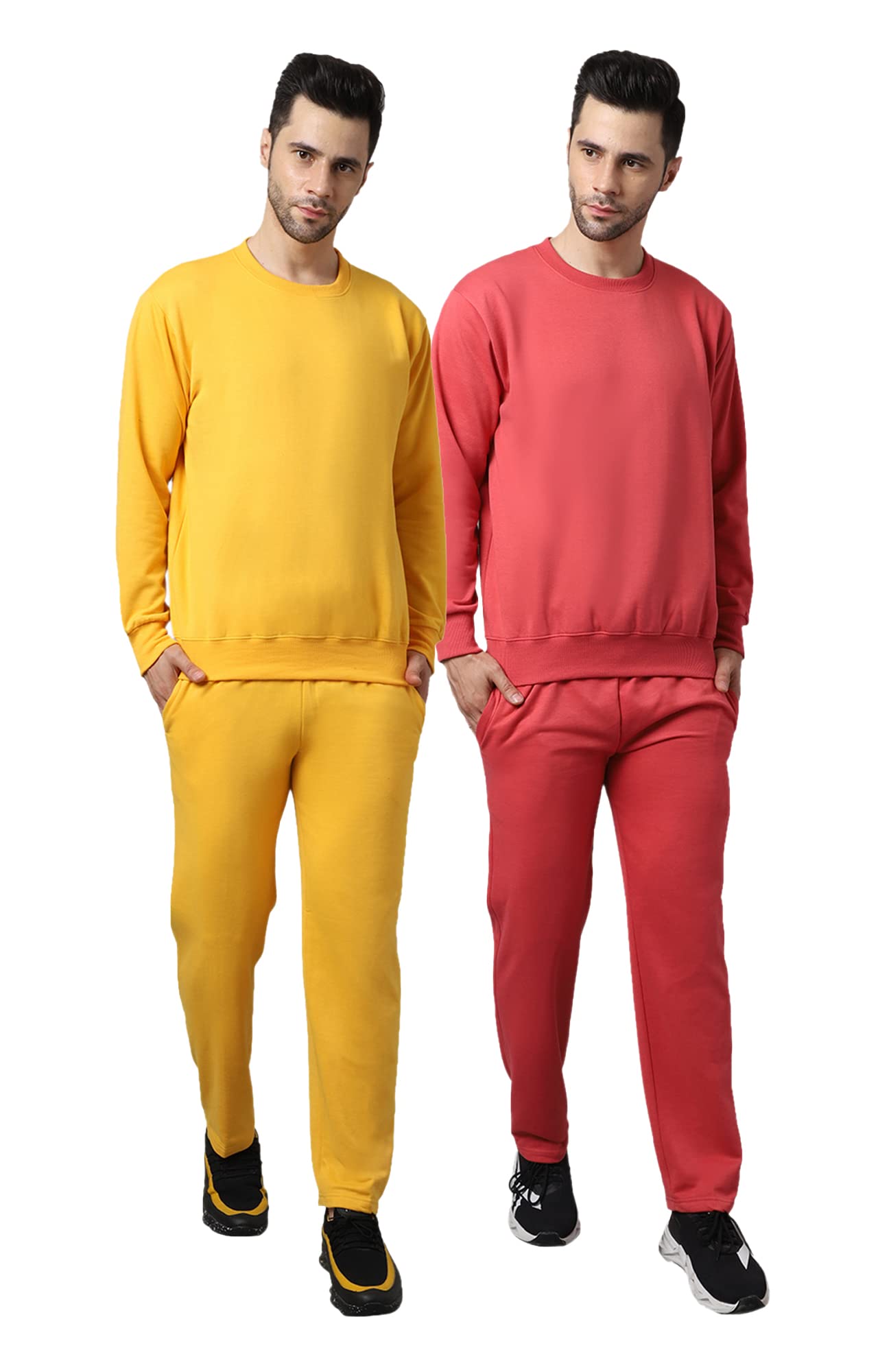 VIMAL JONNEY Fleece Solid Multicolor Tracksuit Co-ord Set for Men (Pack of 2)-SW_RN_YLW_PNK_LOWER_YLW_PNK_04-P
