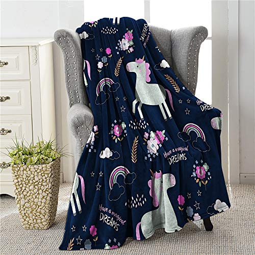 COLLA Cute Magical Dream Unicorn Blankets for Girls , Lightweight Soft & Fuzzy Flannel Plush Kids Throw Blankets for Couch Bed Sofa Travel 50