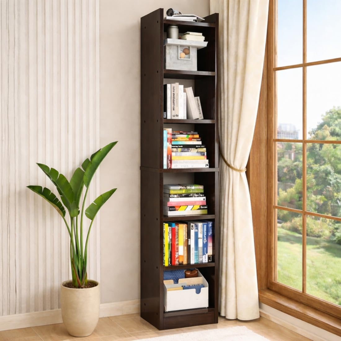 Eiffel 6 Layer Engineered Wood Multipurpose Rack Bookshelf Storage Organizer Stand | Bookshelf Storage for Home Organization - Wenge-image-46