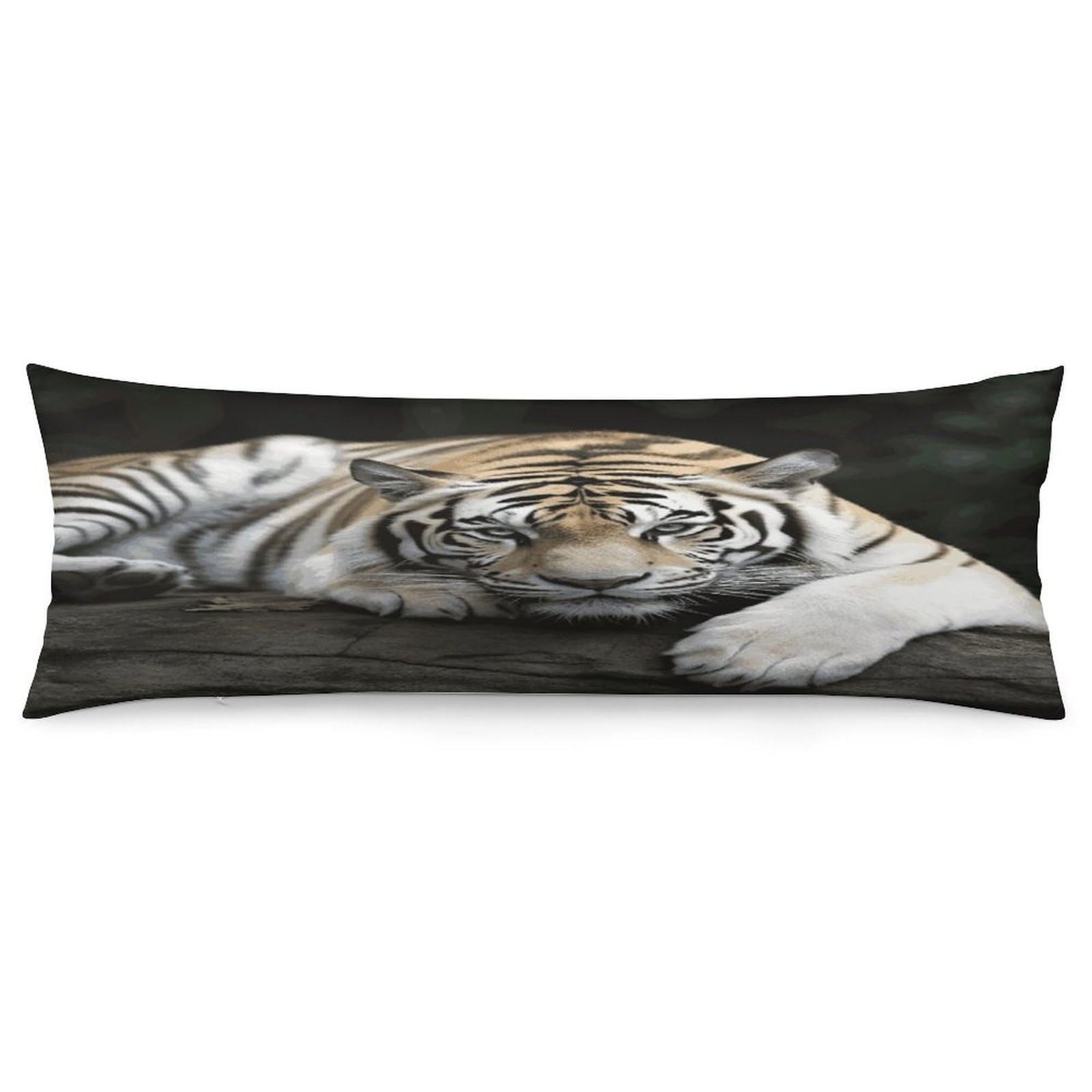 Tiger Lie On Rock Throw Pillow Covers with Silent Zipper Polyester Pillow Protectors Removable Pillow Cases Soft Pillowcase Cozy Pillow Sham Cushion Cover for Sofa Car Bed 20"x54"