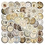 Vintage Clock Stickers-55Pcs Aesthetic Retro Clocks Watches Map Vinyl Decals for Kids Teens Adults, Travel World Sticker for DIY Laptops Computer Guitar Journal