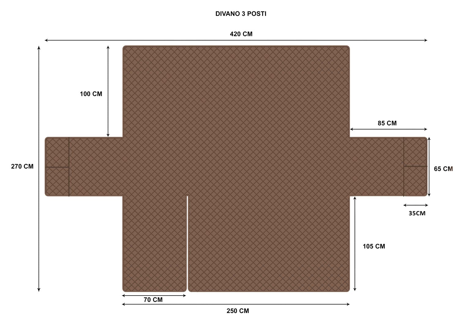 Copridivano 3 Posti con Penisola (L 250 CM), Copridivano Penisola Destra/Sinistra Universale Reversibile, Copridivano Impermeabile Antigraffio Indispensabile per Animali Domestici - Marrone Chiaro