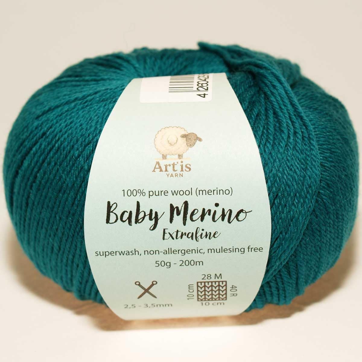 Baby Merino Extrafine Art'is Yarn 100% Wool Mulesing-Free & Superwash (50 g / 200 m) (31 Petroleum)