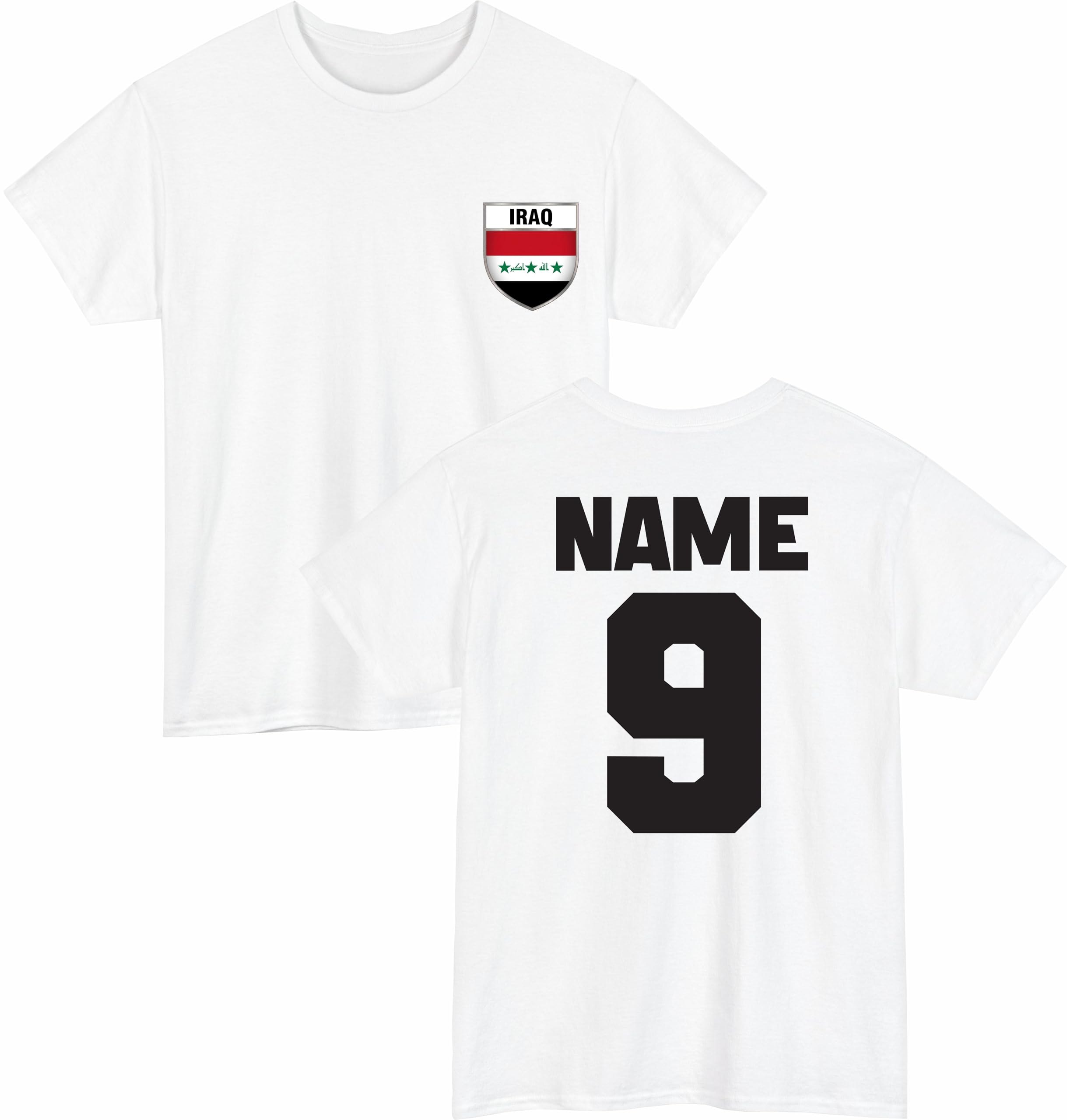 Personalised Iraq Football T-Shirt Custom Name and Number Tee Iraqi National Flag Soccer Jersey Top White