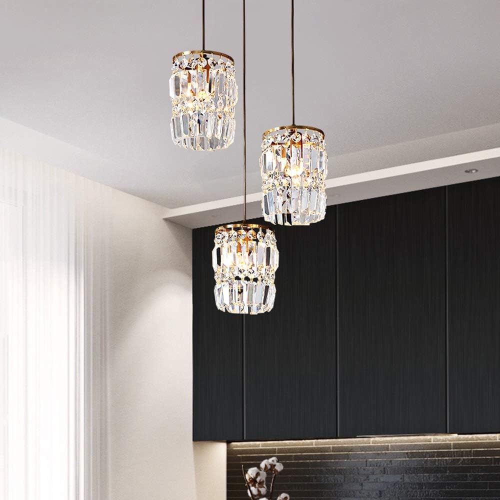 Light Fixture Modern Light Style 3 Lights Copper Crystal Droplight Lights E27 Hallway Light Fixtures Ceiling Hanging Lamps for Living Room Kitchen Island Ligh/Transparent