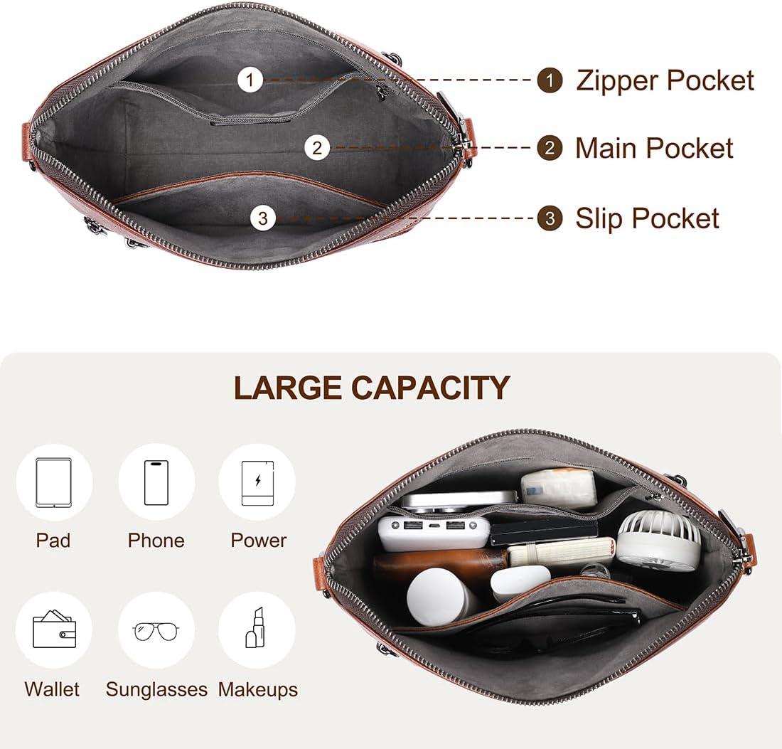 COOLCY Genuine Leather Crossbody Bags for Women Purses and Handbags for Ladies with Multiple Pockets Shoulder Satchel Bag - Image 5