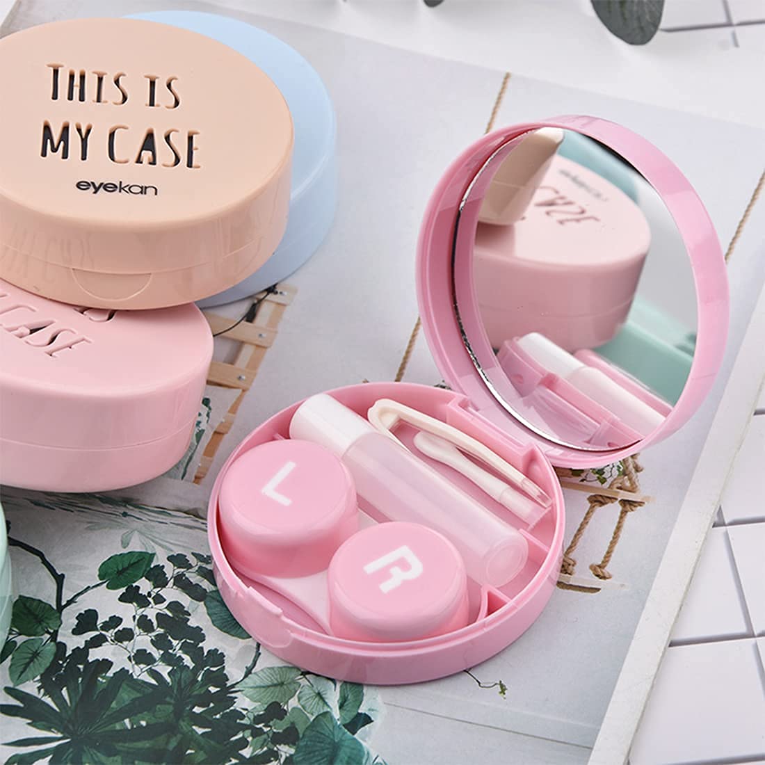 DIAMOND EYE Lens Travel Kit Case Box Container Holder with Mirror Tweezers and Solution Bottle (Random Color) 1 Pcs with Solution 1