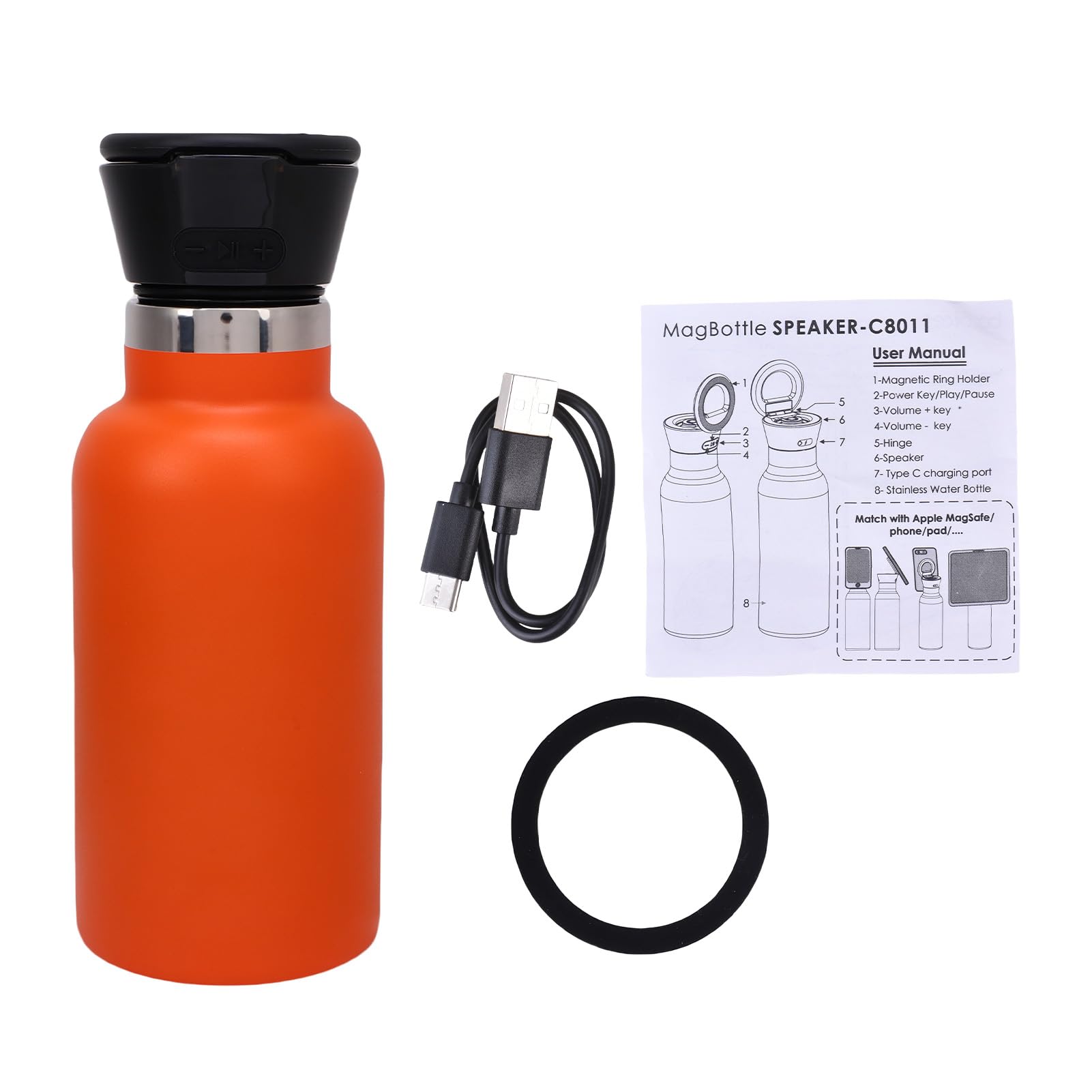 Gourde haut-parleur étanche IP65 en inox rechargeable pour sport et extérieur