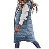 Long Puffer Vest for Women Sleeveless Lightweight Hoodies Jacket Quilted Down Vest Coat Winter Thickened Warm Outwear