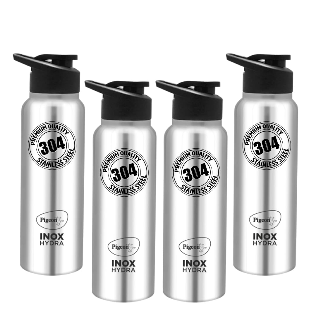Pigeon Stainless Steel Inox Hydra 1000 Drinking Water Bottle 900 ml Pack of 4 Combo - Silver