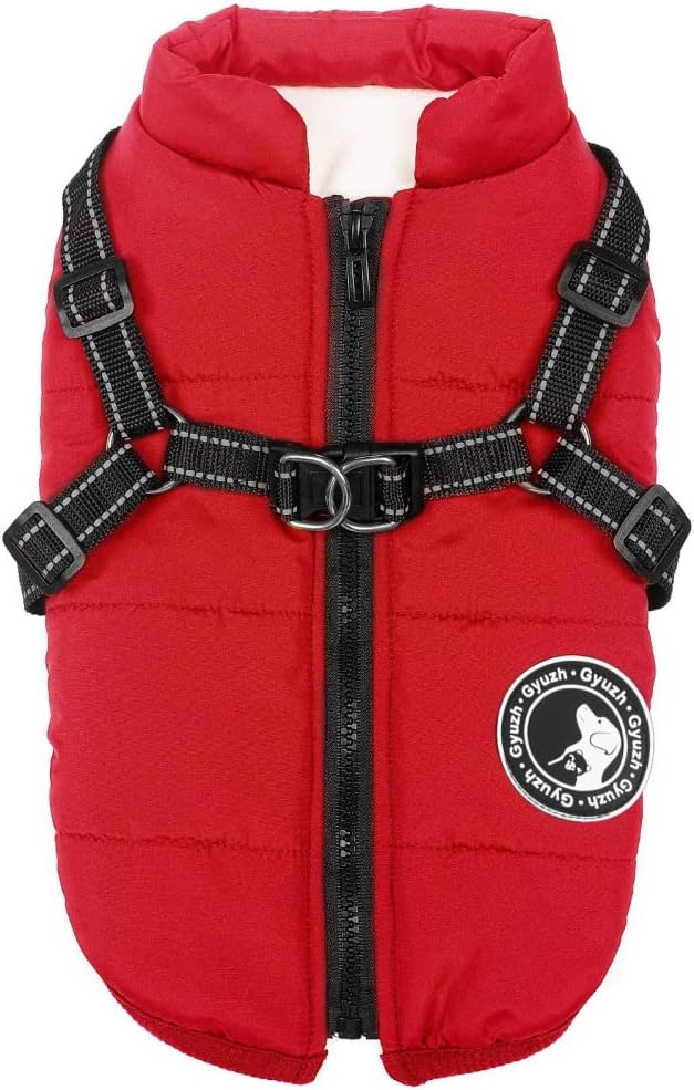 Gyuzh Dog Coat with Harness Winter Dog Coat Fleece Dog