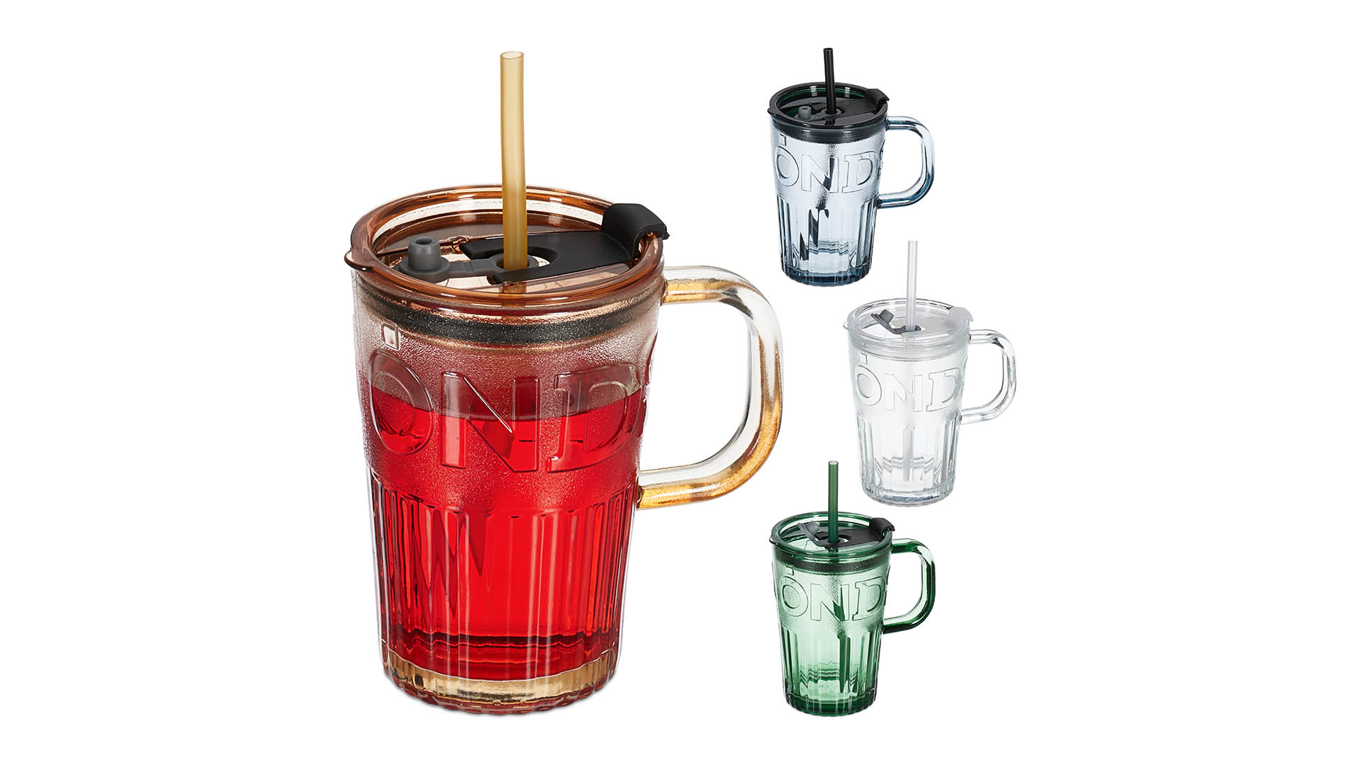 Relaxdays Jarre avec Paille, Couvercle et Anse, lot Pratique de 10, Volume : 450 ML, pour Votre Smoothie, Verte