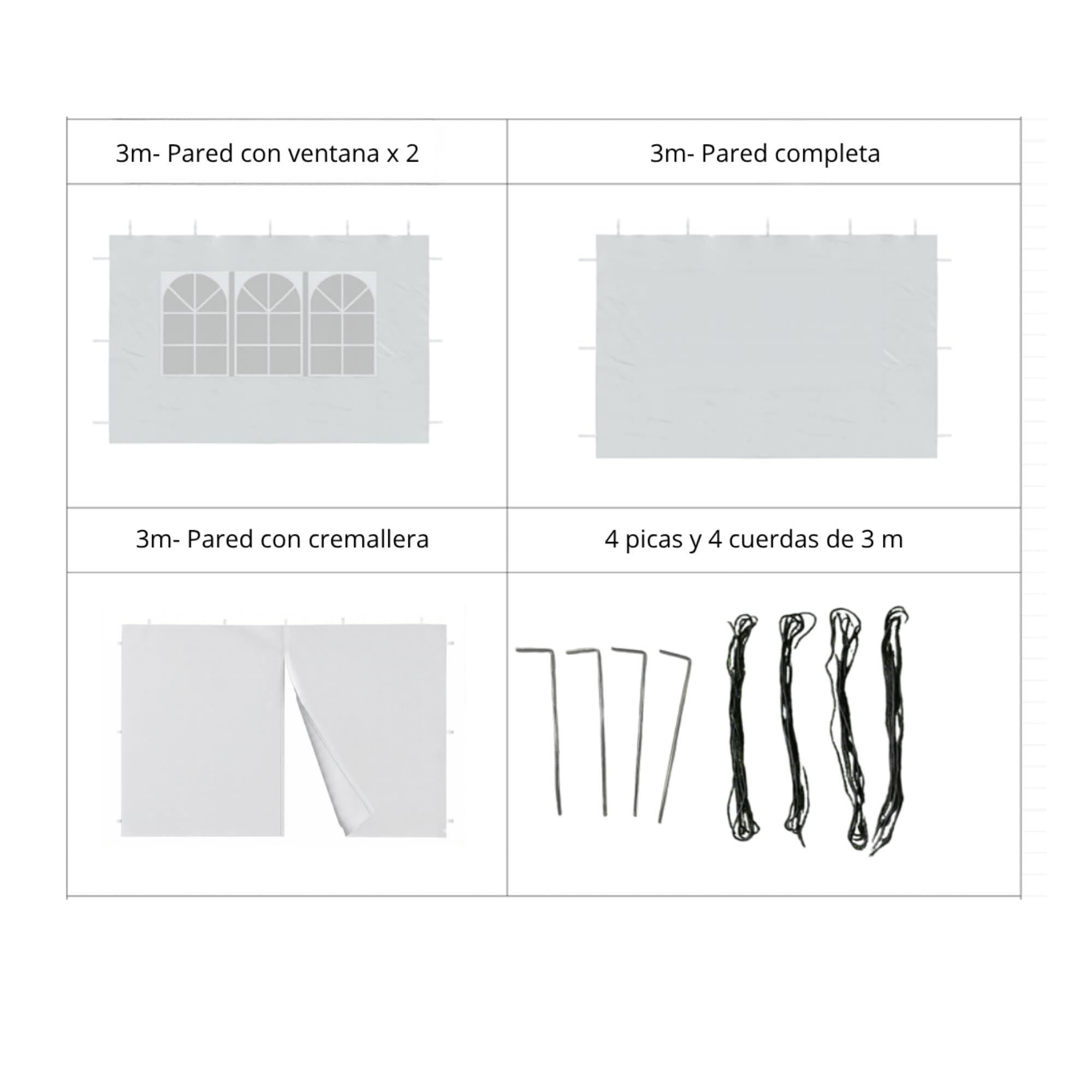 Carpa Plegable 3x3 m Blanca para Bodas y Catering | Cenador Jardín 4 Paredes (Ventanas y Puerta) | Lona Oxford 210D Impermeable UV | Estructura Acero | Incluye Bolsa y Kit Anclaje