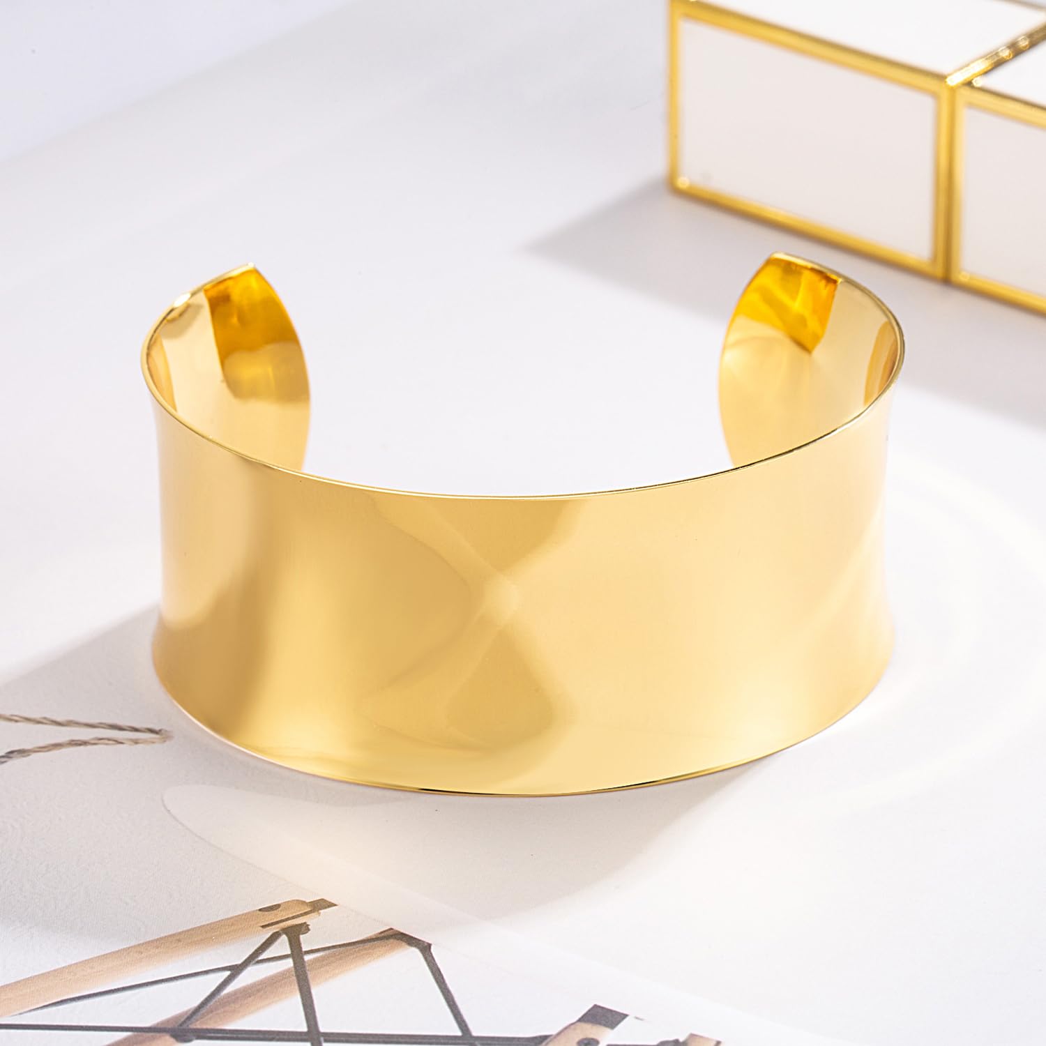 Dankadi Bracciale da donna esagerato, aperto, largo, 3 cm in 925, in argento, bracciale a cerchio 60 mm, regolabile, gioielli da polso curvi, placcato oro martellato, stile bohemien, regalo per