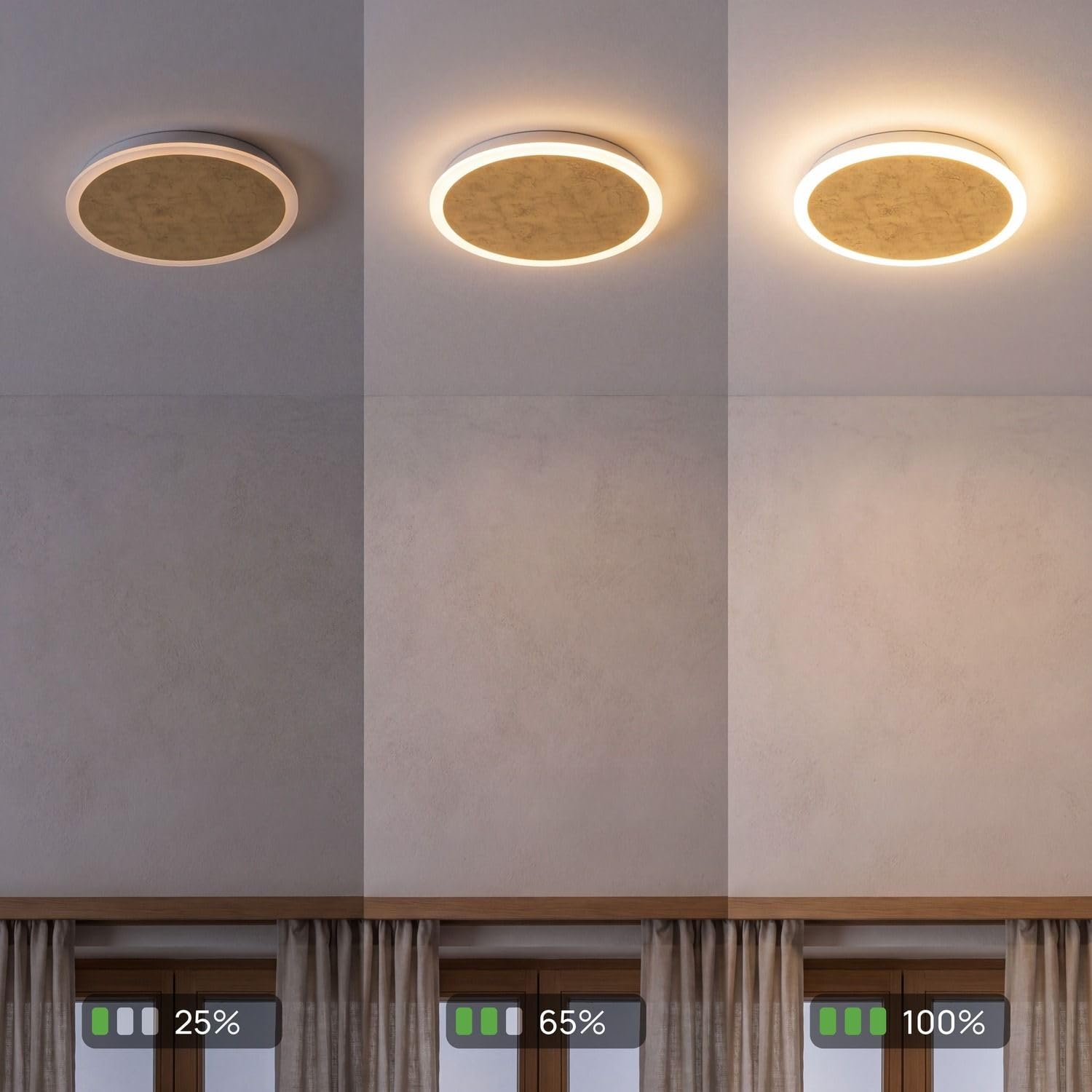 Licht-Erlebnisse LED Deckenleuchte Gold Schwarz dimmbar 3 Stufen Aluminium Wohnzimmer Schlafzimmer neutralweiß 3500 K 2410 lm Ø50 cm blendarm Wand Deckenlampe Modern