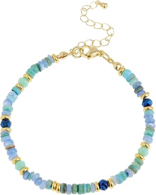 Sonateomber Gold Gemstone Beaded Bracelets for Women, Boho Handmade Stackable Crystal Natural Stone Bracelet Summer Beach Bohemian Jewelry Gift