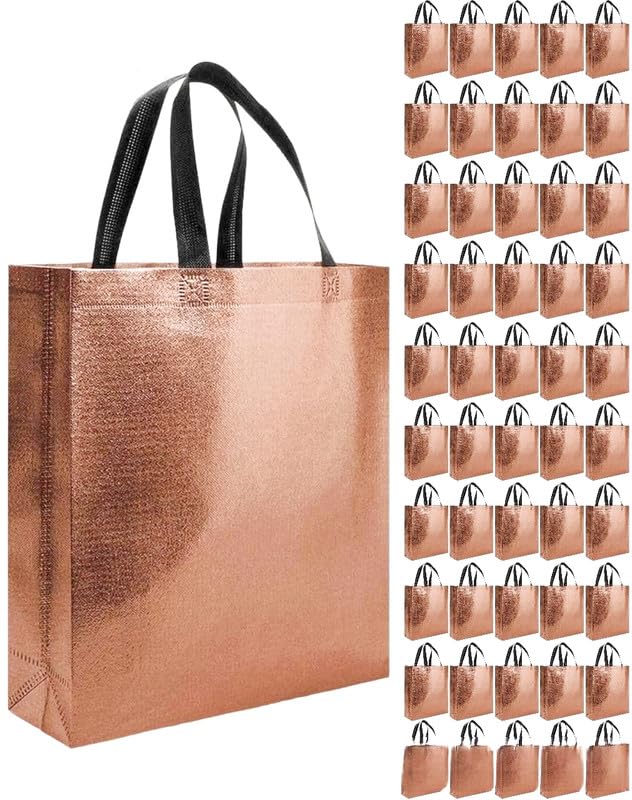 Evafly Gift Bag Medium Size Pack of 50 : L13 x W12 x D4 inch|Resuable Non-Woven Shiny Metallic Laminated|Haldi Return Gifts, Jute Bags for Return Gift,Return Gift For Birthday - Copper