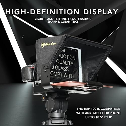 Miniatura 2 de Glide Gear TMP100 teleprompter con cristal partidor de haz ajustable para iPadTabletSmartphone con funda de transporte