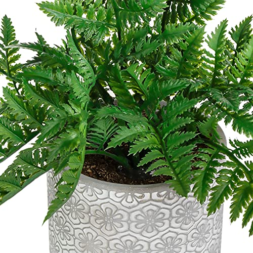 Mygift Fake House Plant, Artificial Boston Fern, Faux Potted Fern Decorative Floral Embossed Concrete Pot With Fillers #TOP5
