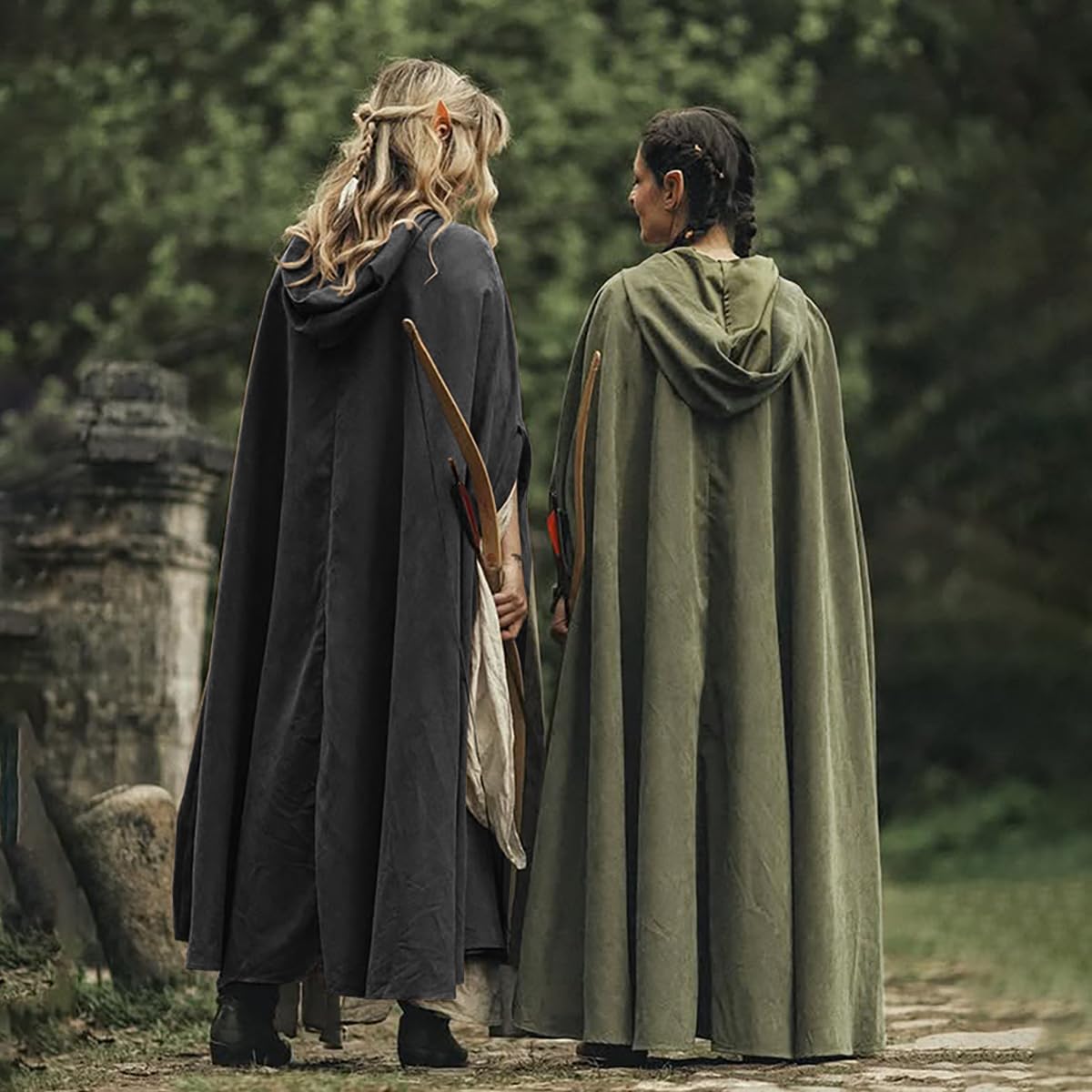 Keland Capa renacentista con capucha para mujer, capa medieval con capucha y agujeros para las mangas para Halloween (verde ejército)