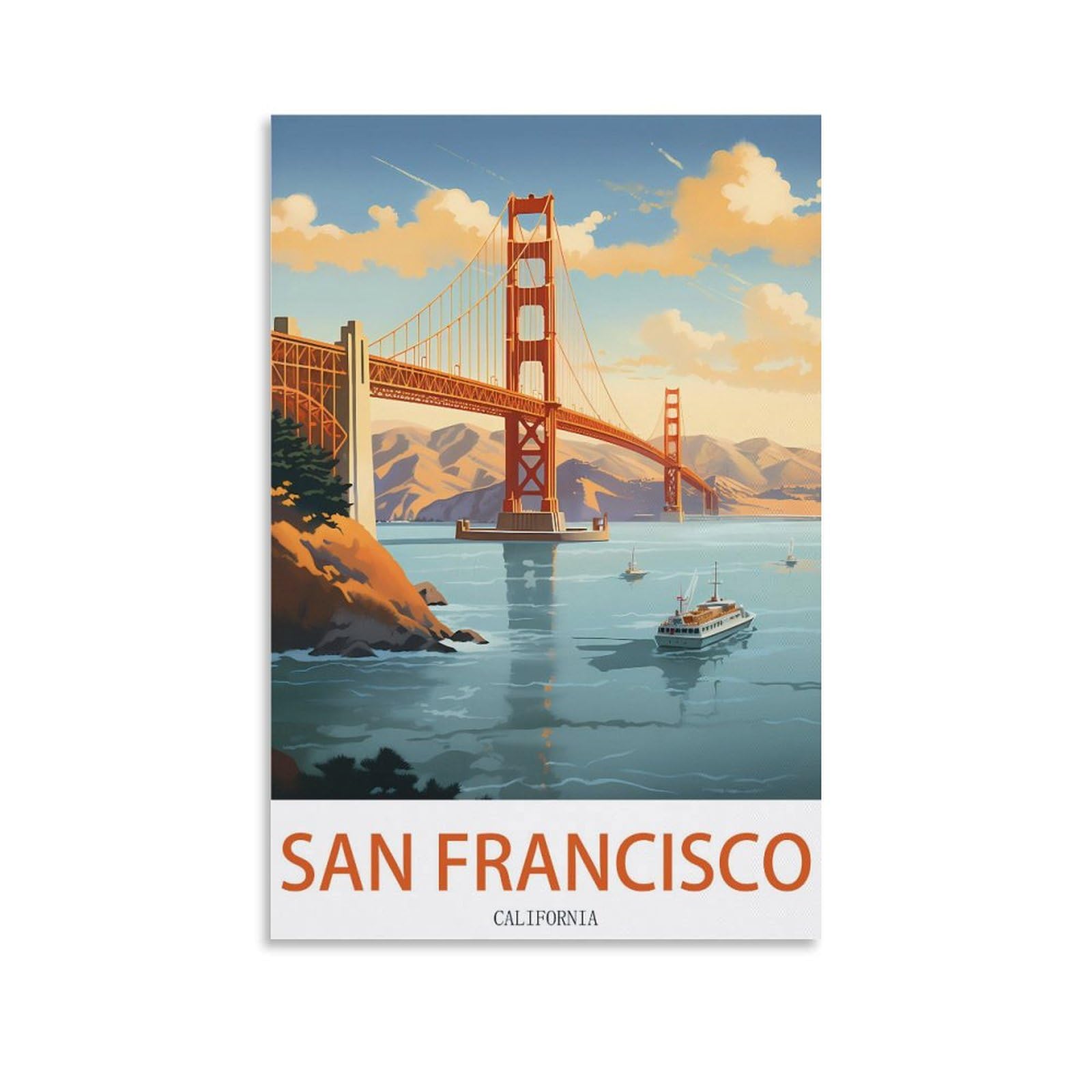 Ndoud Unframe-Style San Francisco California Vintage Travel Poster Golden Gate Bridge 12X18inch(30X45cm) Wall Art Picture Print Canvas Painting For Living Room Home Decor